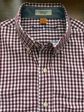 Tailor Vintage Men's Maroon and White Gingham Button-Down Shirt